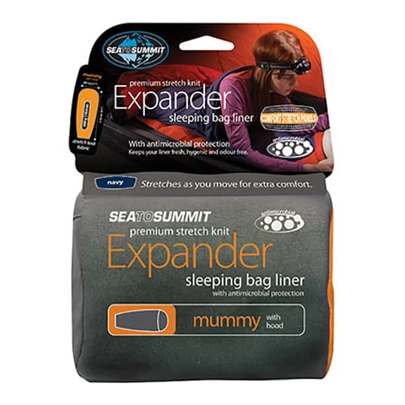 Fodera Termica Per Sacco A Pelo Sea To Summit Expander Liner Mummy Con Cappuccio 210 Cm Blu Navy 3 Fodera Termica Per Sacco A Pelo Sea To Summit Expander Liner Mummy Con Cappuccio 210 Cm Blu Navy
